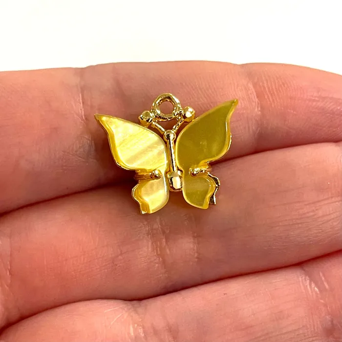 24Kt Gold Plated Brass Hand Made Yellow Resin Butterfly Charms 20x16mm Peppy Beads Earrings