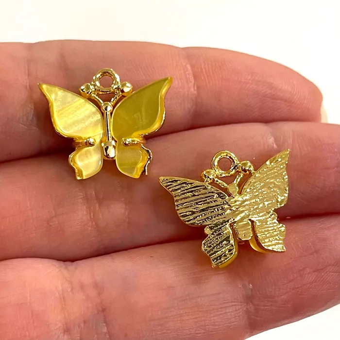 24Kt Gold Plated Brass Hand Made Yellow Resin Butterfly Charms 20x16mm Peppy Beads Earrings 24Kt Gold Plated Brass Hand Made Yellow Resin Butterfly Charms 20x16mm Peppy Beads Earrings