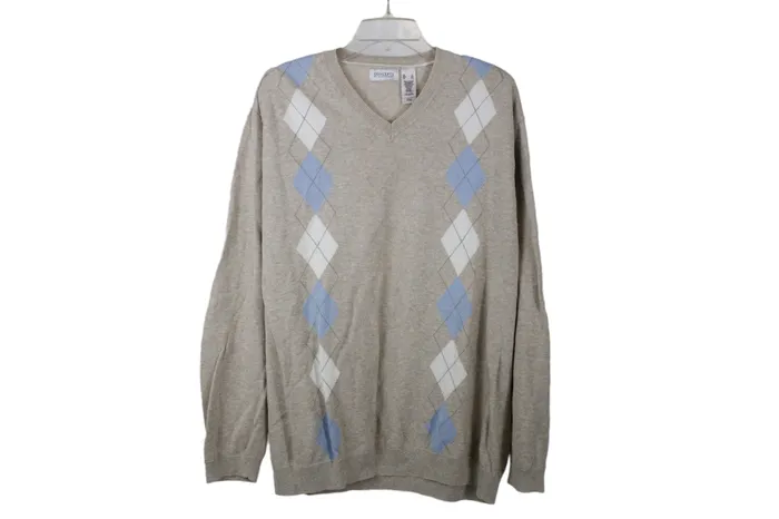 Concepts By Claiborne Tan Argyle Sweater XL Claiborne Earrings