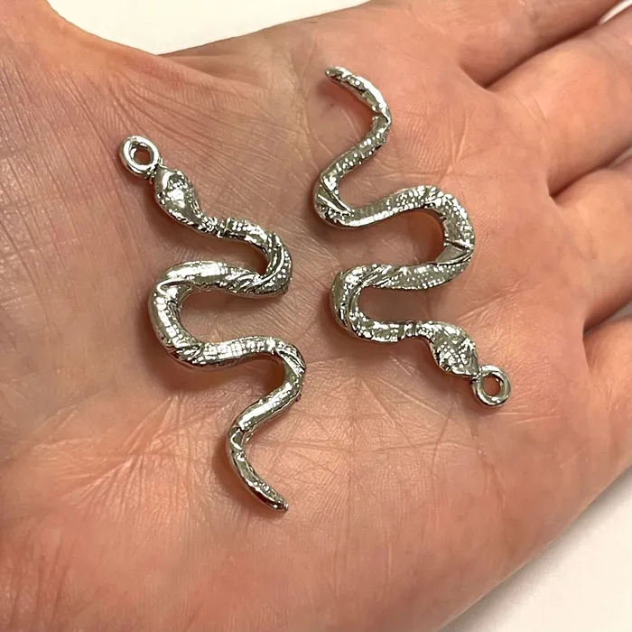 Earrings Peppy Beads Silver Plated Brass Snake Pendants 51mm 2 Pcs in a pack
