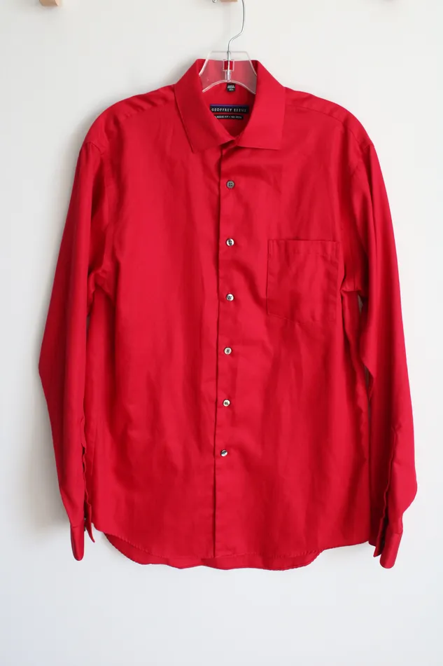Geoffrey Beene Classic Fit Red Button Down Shirt 15 12 3435 Van Heusen Earrings