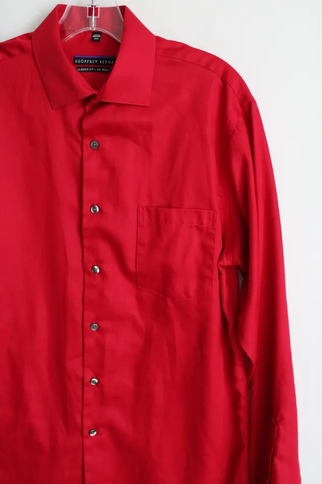 Geoffrey Beene Classic Fit Red Button Down Shirt 15 12 3435 Van Heusen Earrings