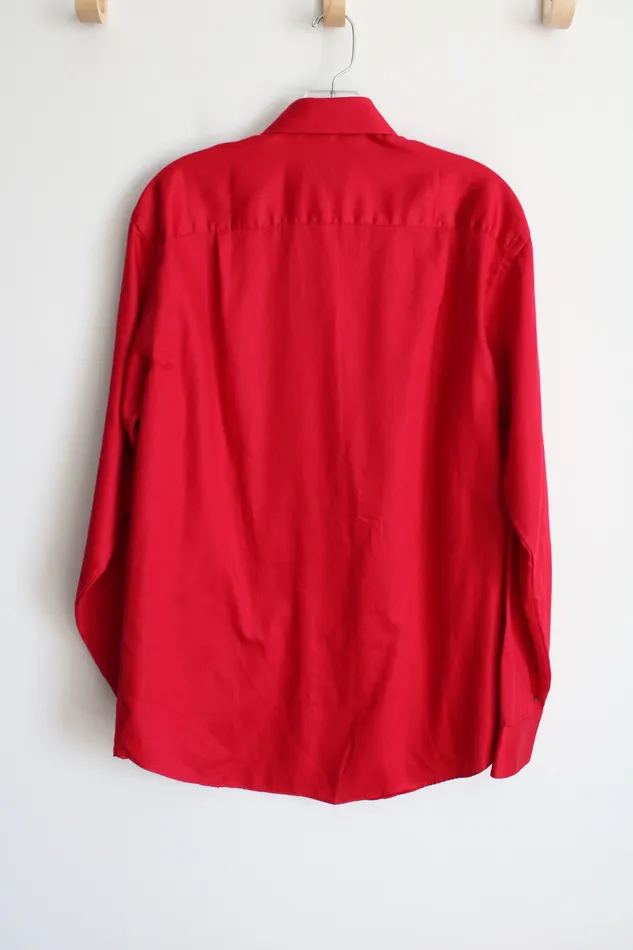 Geoffrey Beene Classic Fit Red Button Down Shirt 15 12 3435 Van Heusen Earrings