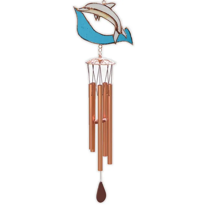 Handcut Stained Glass Dolphin Wind Chime GIFTESSENTIALS Rings