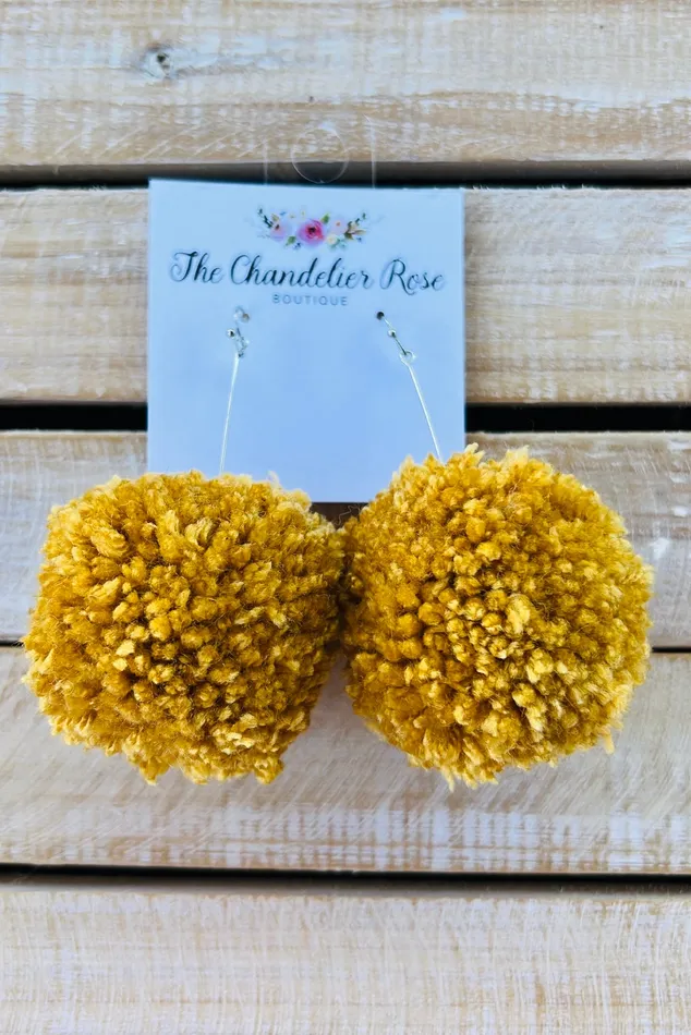 LARGE POM POM EARRINGS GOLD The Chandelier Rose Boutique Earrings