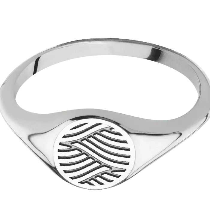 Lashbrook Rings Small Circle signet ring 10mm in 14K White Gold with a Thin style band and a Navigator Rev engraving Lashbrook Rings Small Circle signet ring 10mm in 14K White Gold with a Thin style band and a Navigator Rev engraving