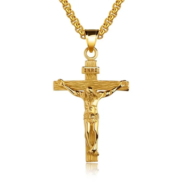 Lords Guidance Necklaces Mens Christian Necklace br INRI Golden