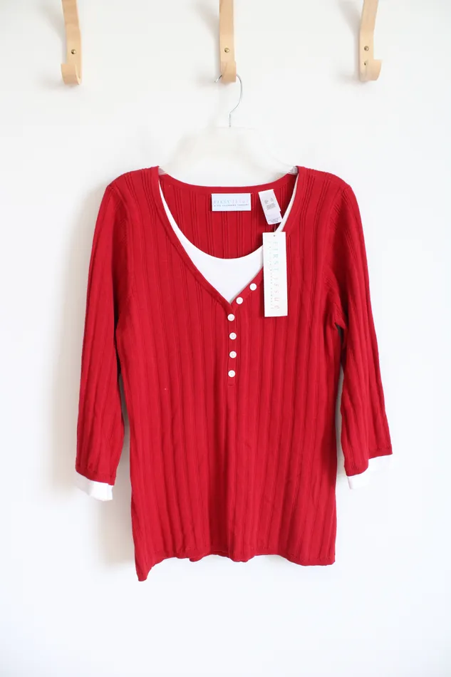 Necklaces Liz Claiborne NEW First Issue Red White Layered Ribbed Top XL