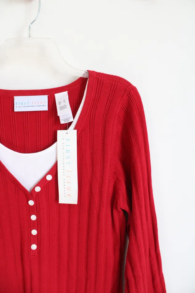 Necklaces Liz Claiborne NEW First Issue Red White Layered Ribbed Top XL