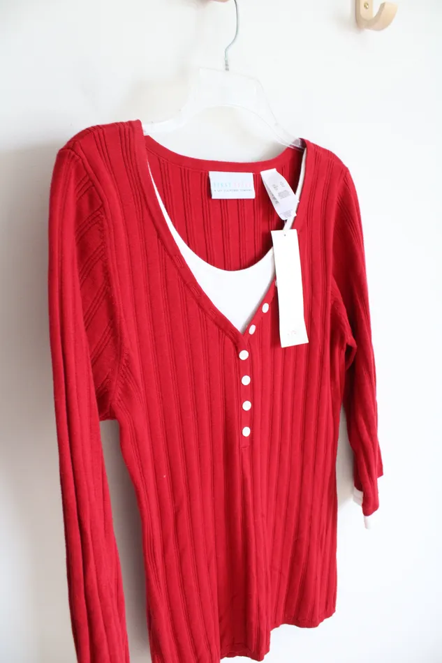 Necklaces Liz Claiborne NEW First Issue Red White Layered Ribbed Top XL