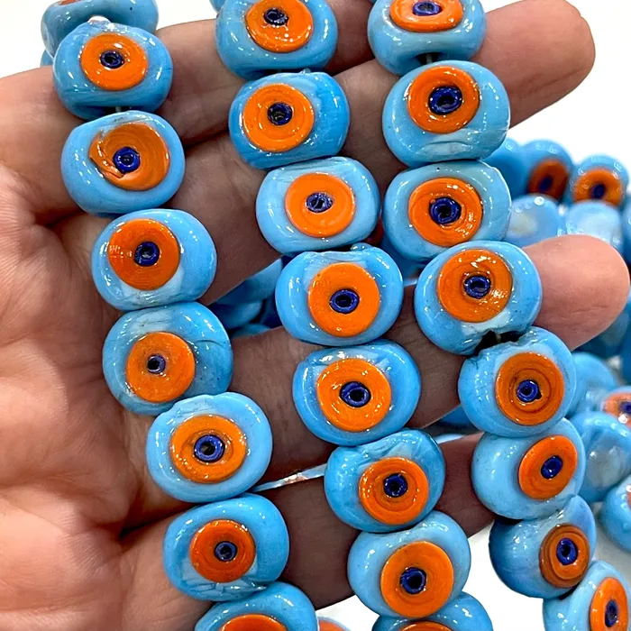 Necklaces Peppy Beads Traditional Turkish Artisan Handmade Glass Evil Eye Beads Large Hole Evil Eye Glass Beads 50 Beads per pack