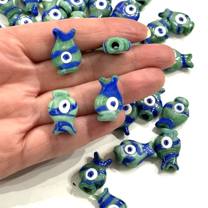 Peppy Beads Earrings Turkish Artisan Hand Made Glass Sea FoamNavy Fish Charms Assorted 3 pcs in a pack