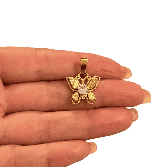 Peppy Beads Necklaces Waterproof Stainless Steel Gold Butterfly Pendant with CZ Center