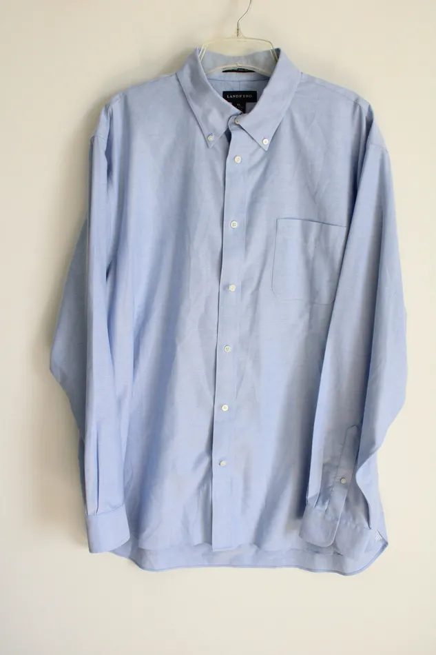 Rings Lands End Blue Cotton Button Down Shirt XL 1717 12 Lands End