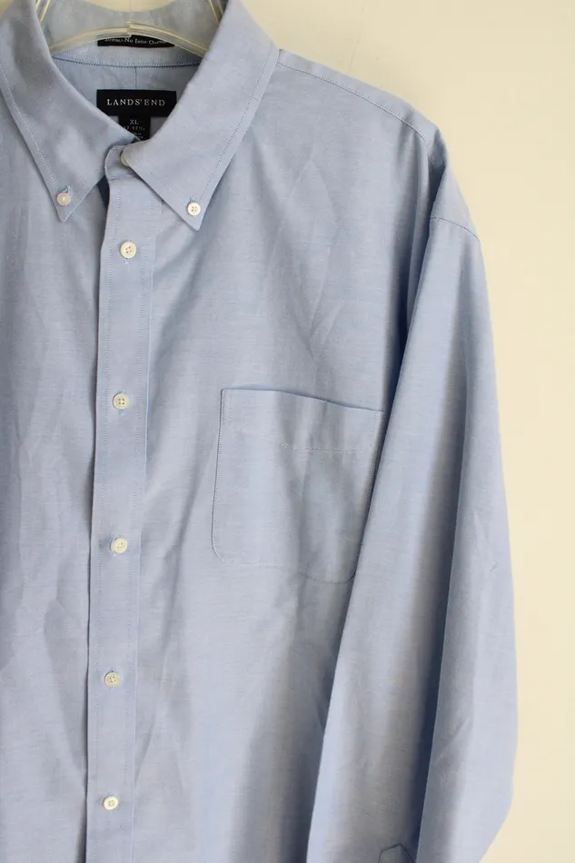 Rings Lands End Blue Cotton Button Down Shirt XL 1717 12 Lands End