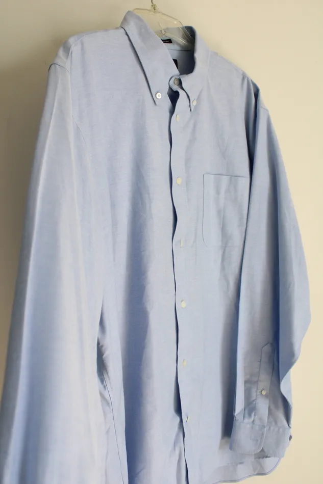 Rings Lands End Blue Cotton Button Down Shirt XL 1717 12 Lands End