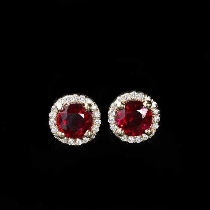 The Gem House 14K Yellow Gold 170 CTW Ruby and Diamond Stud Earrings Earrings