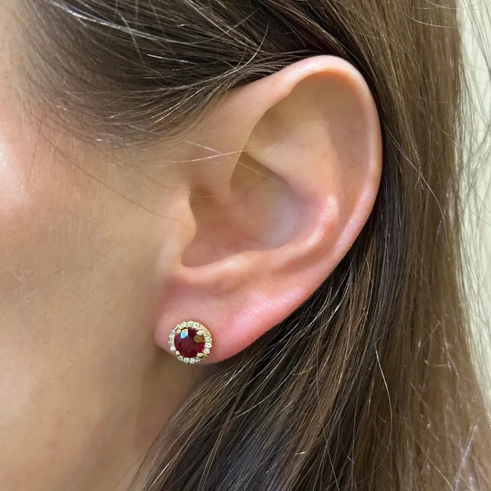 The Gem House 14K Yellow Gold 170 CTW Ruby and Diamond Stud Earrings Earrings