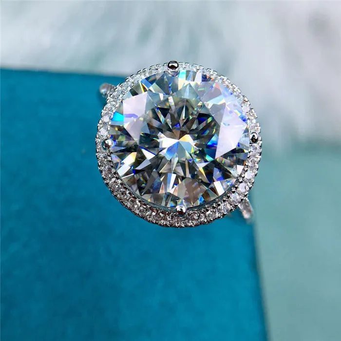 5 Carat Round Cut Moissanite Ring Thin Band Floating Halo Certified VVS D Color Leyloon Jewelry Rings