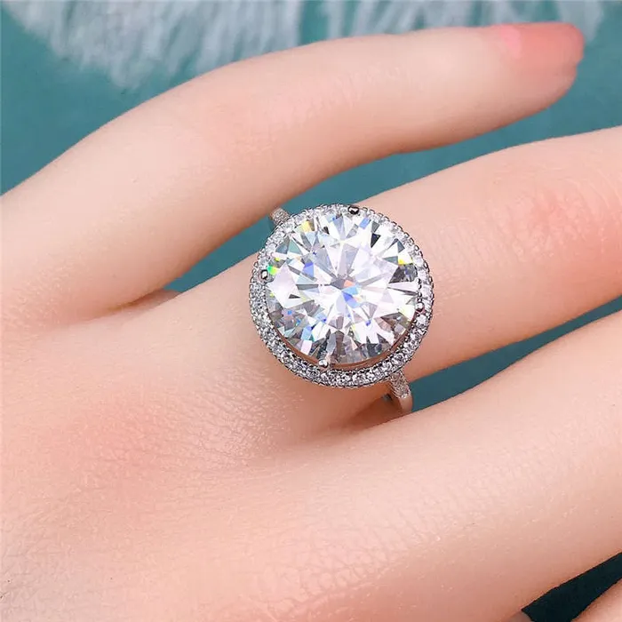 5 Carat Round Cut Moissanite Ring Thin Band Floating Halo Certified VVS D Color Leyloon Jewelry Rings