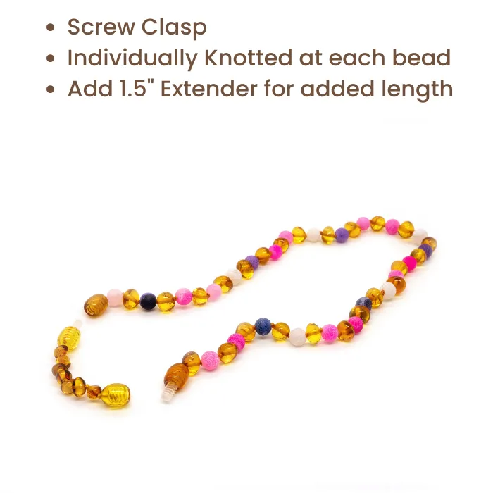 Baltic Essentials Necklaces Baltic Amber Teething Necklace Polished Honey Fluorite Focus Clarity Necklace or Bracelet