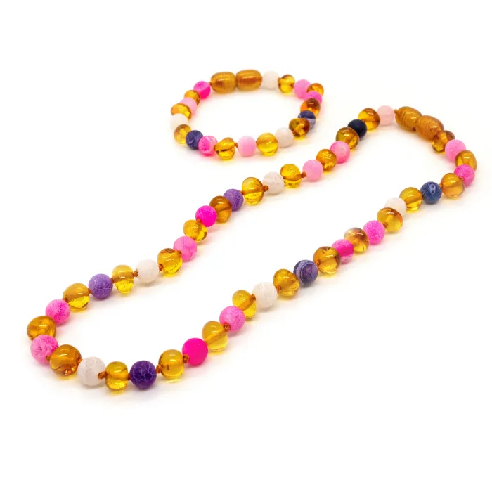 Baltic Essentials Necklaces Baltic Amber Teething Necklace Polished Honey Fluorite Focus Clarity Necklace or Bracelet