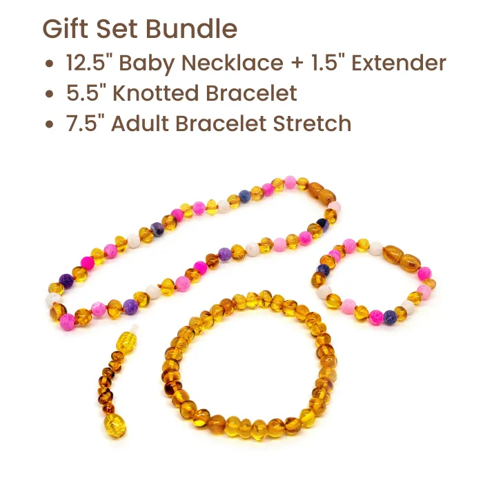 Baltic Essentials Necklaces Baltic Amber Teething Necklace Polished Honey Fluorite Focus Clarity Necklace or Bracelet