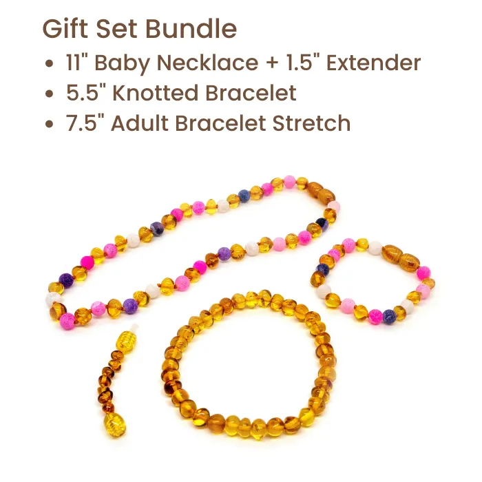 Baltic Essentials Necklaces Baltic Amber Teething Necklace Polished Honey Fluorite Focus Clarity Necklace or Bracelet