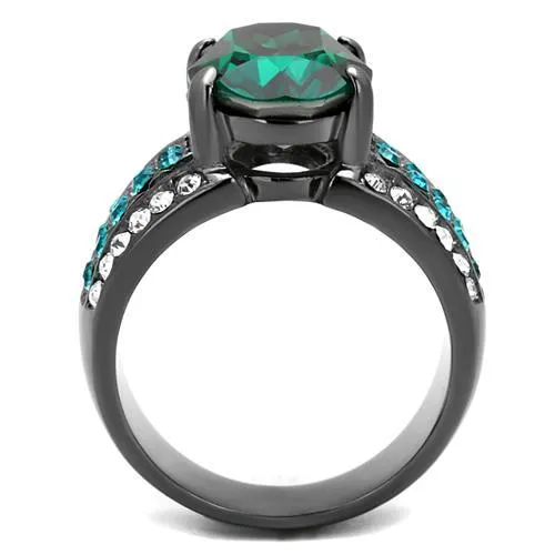 CJ2759 Wholesale Womens Stainless Steel IP Light Black Top Grade Crystal Emerald Ring Green Rings CJ2759 Wholesale Womens Stainless Steel IP Light Black Top Grade Crystal Emerald Ring Green Rings