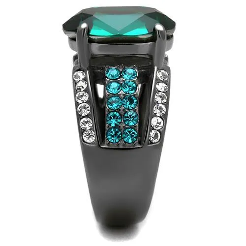 CJ2759 Wholesale Womens Stainless Steel IP Light Black Top Grade Crystal Emerald Ring Green Rings CJ2759 Wholesale Womens Stainless Steel IP Light Black Top Grade Crystal Emerald Ring Green Rings