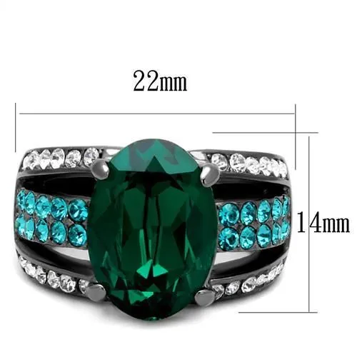 CJ2759 Wholesale Womens Stainless Steel IP Light Black Top Grade Crystal Emerald Ring Green Rings CJ2759 Wholesale Womens Stainless Steel IP Light Black Top Grade Crystal Emerald Ring Green Rings