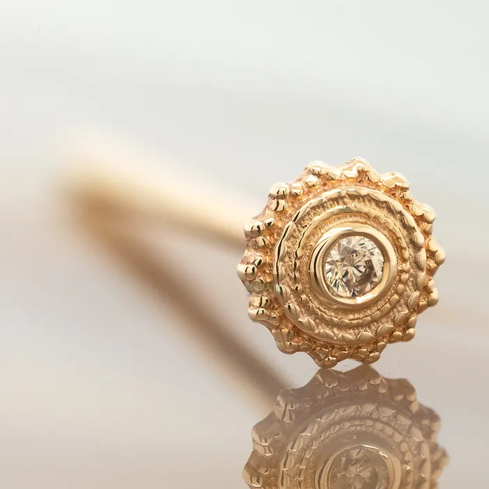 Earrings Body Vision BVLA Round Afghan Nostril Screw in Gold with Champagne CZ