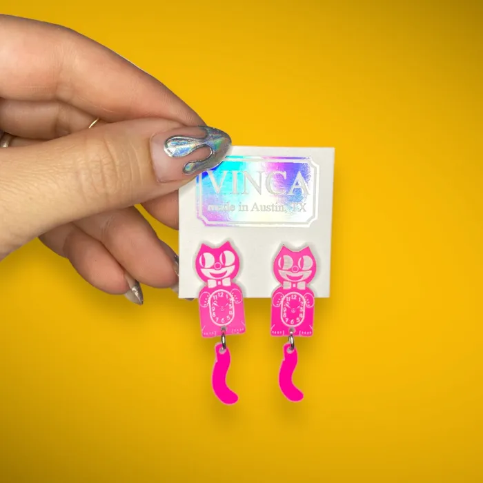 Earrings Pink Kitten CLAWK Officially licensed KitCat Klock earrings VincaUSA