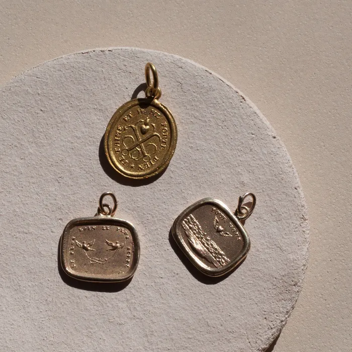 French Pour Vous Je Taime Et Je Me Porte Bien Wax Seal 14k Recycled Gold Charm Vintage Earrings