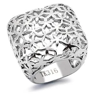 Green Rings CJ7826OS Wholesale Square Stainless Steel Floral Cutout Cocktail Ring Green Rings CJ7826OS Wholesale Square Stainless Steel Floral Cutout Cocktail Ring