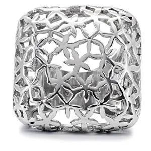 Green Rings CJ7826OS Wholesale Square Stainless Steel Floral Cutout Cocktail Ring