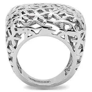 Green Rings CJ7826OS Wholesale Square Stainless Steel Floral Cutout Cocktail Ring