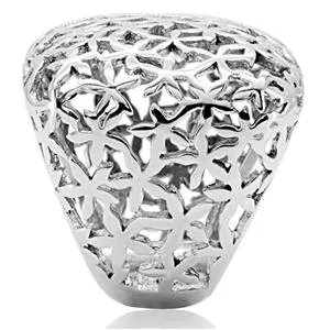 Green Rings CJ7826OS Wholesale Square Stainless Steel Floral Cutout Cocktail Ring
