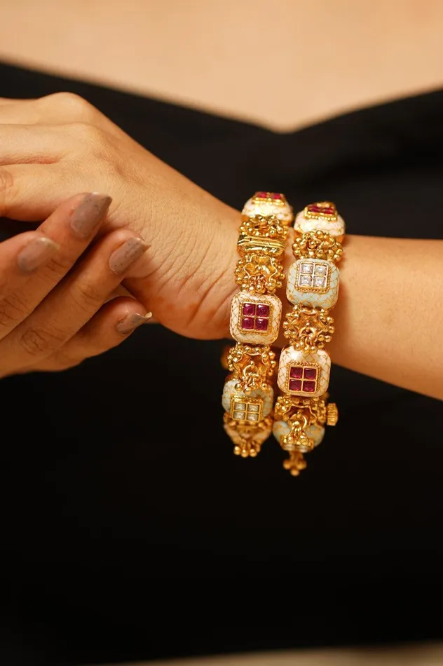 Hazeera Meenakari Gold Polki Bangle Set attrangi Bracelets