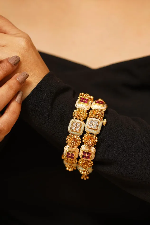 Hazeera Meenakari Gold Polki Bangle Set attrangi Bracelets