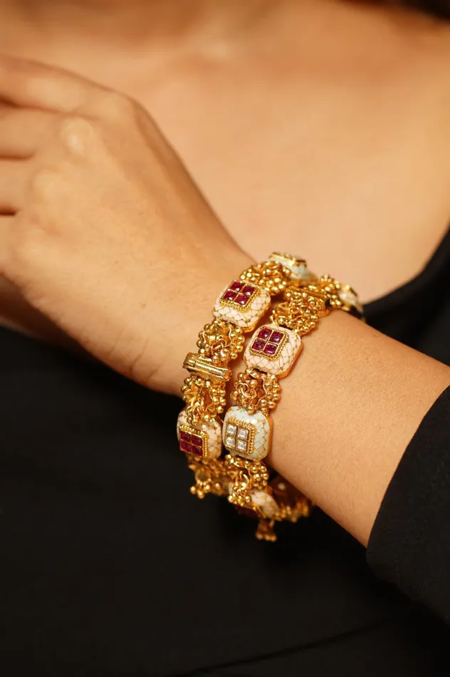 Hazeera Meenakari Gold Polki Bangle Set attrangi Bracelets