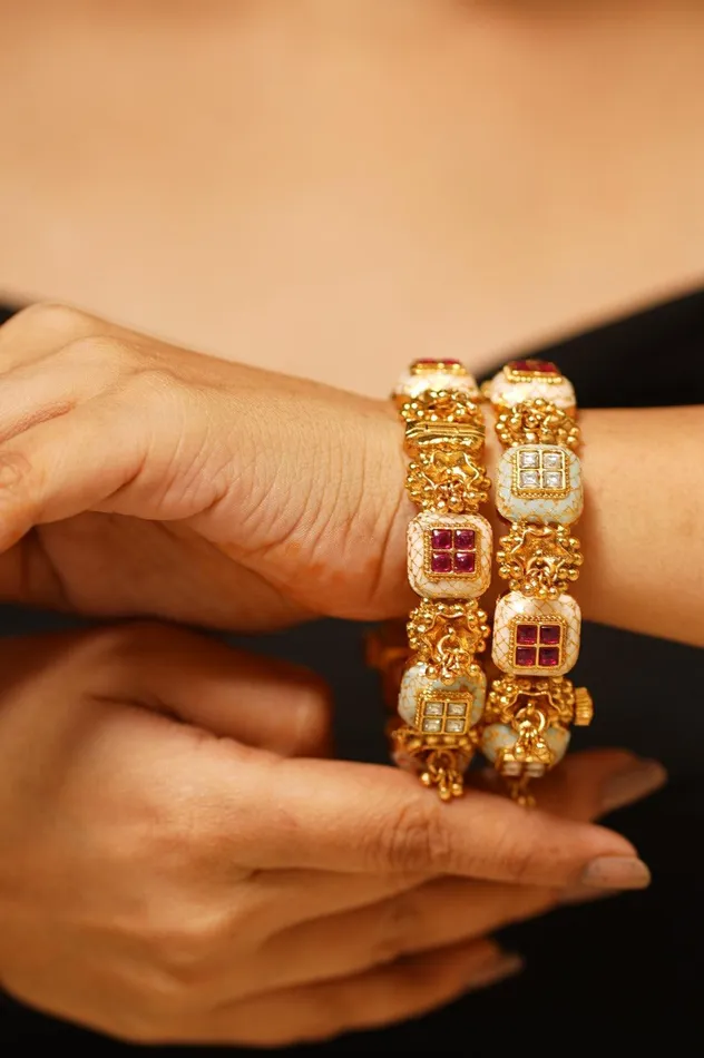 Hazeera Meenakari Gold Polki Bangle Set attrangi Bracelets