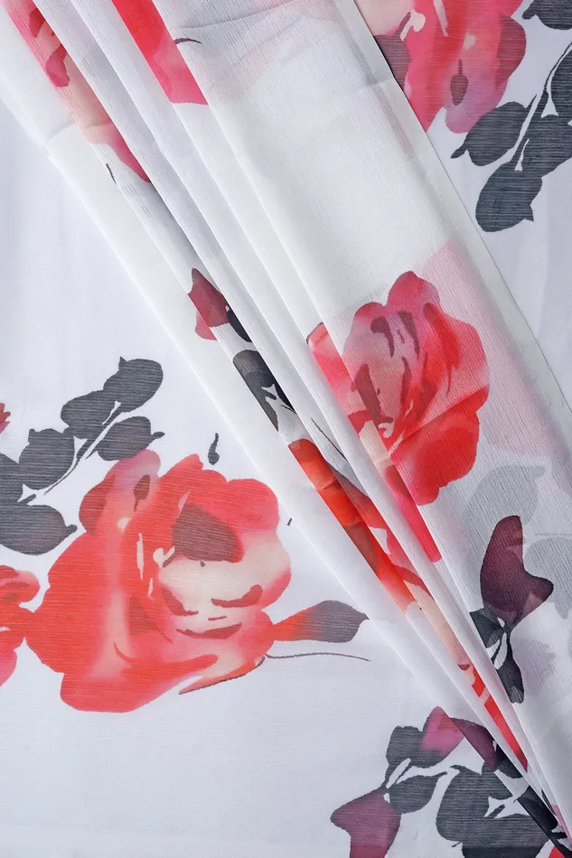 Teejh Earrings Teejh Ivory Rouge Digital Print Chiffon Saree