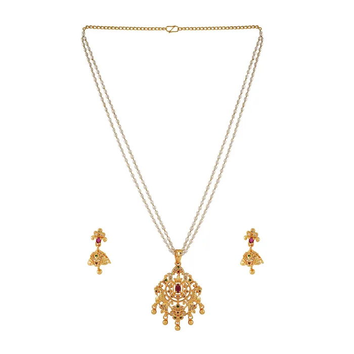Teejh Rings Teejh Majestic Glossy Gold and White Pearl Kundan Set