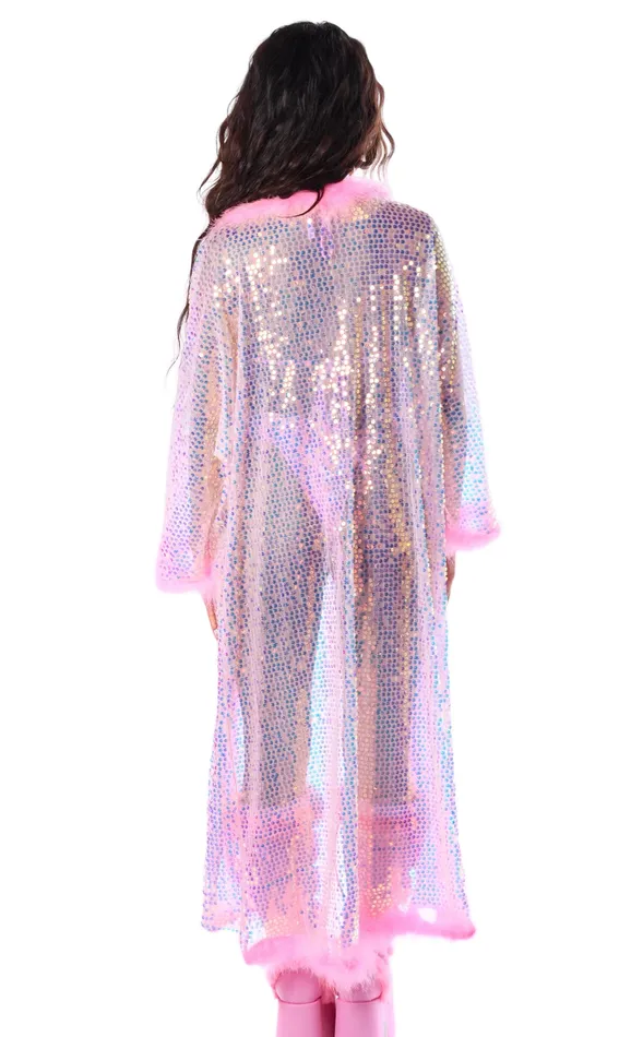 THE LUMI SHOP Fuzzy Long Sequin Kimono Bubblegum Earrings