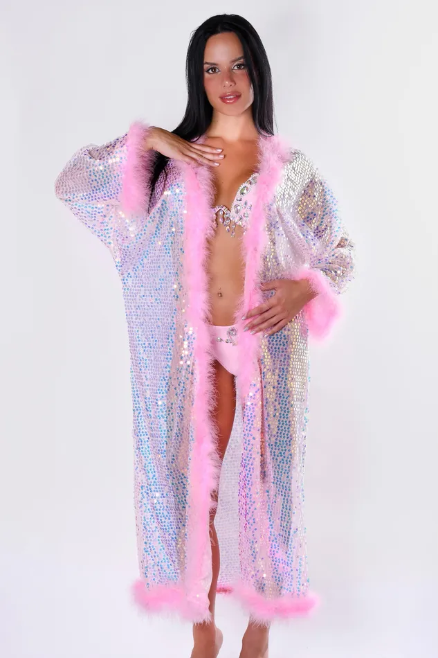 THE LUMI SHOP Fuzzy Long Sequin Kimono Bubblegum Earrings