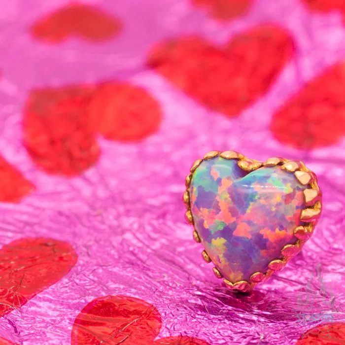 threadless Heart Opal End in Gold Anatometal Earrings