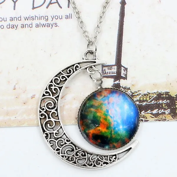 01 N1871 Silver Moon Stargazer Necklace with FREE Earrings Necklaces
