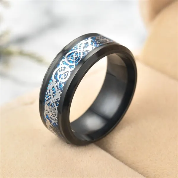 01 Rings R467 Black Blue Silver Geometric Titanium Stainless Steel Ring