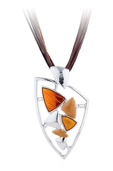 02 Necklaces N1654 Orange Triangle Design Cord Necklace with Free Earrings